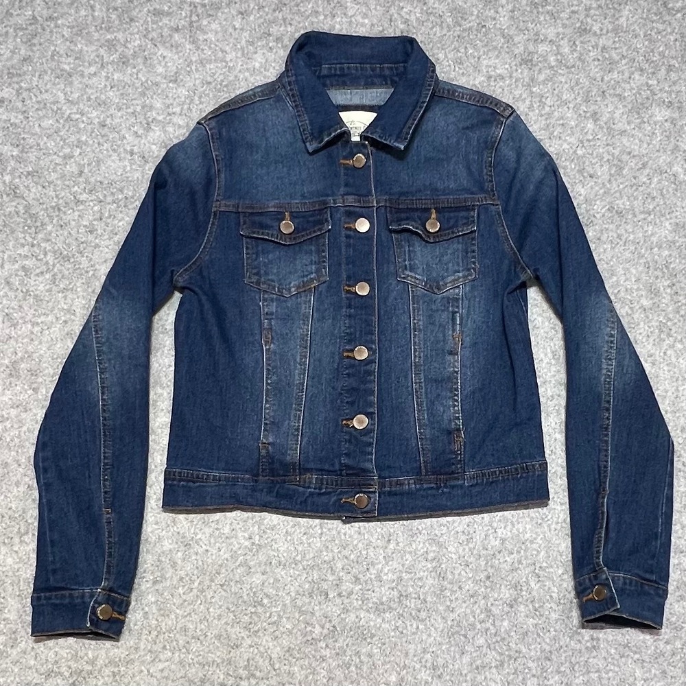 Ashley Vintage Charm Womens Dark Wash Denim Trucker Jacket Blue‎ Small